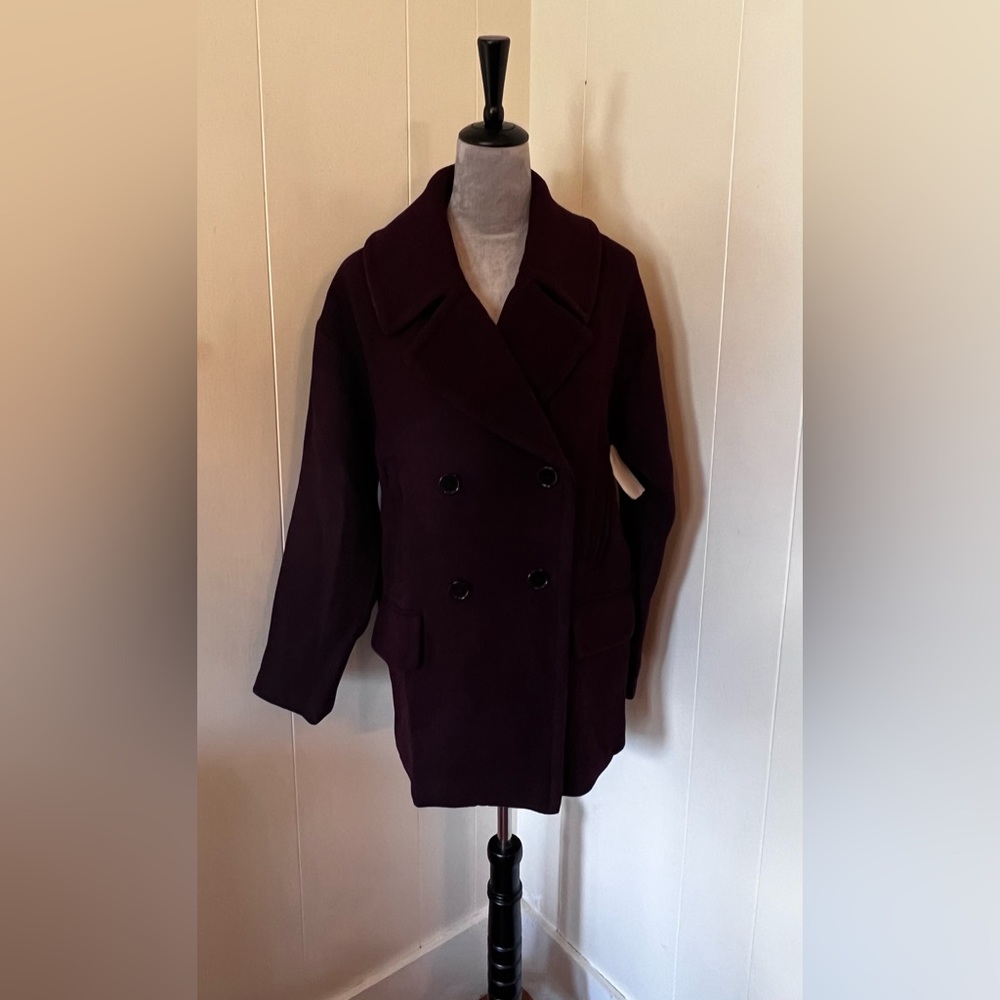 NWT Plum Nordstrom Wool Blend Peacoat, Small